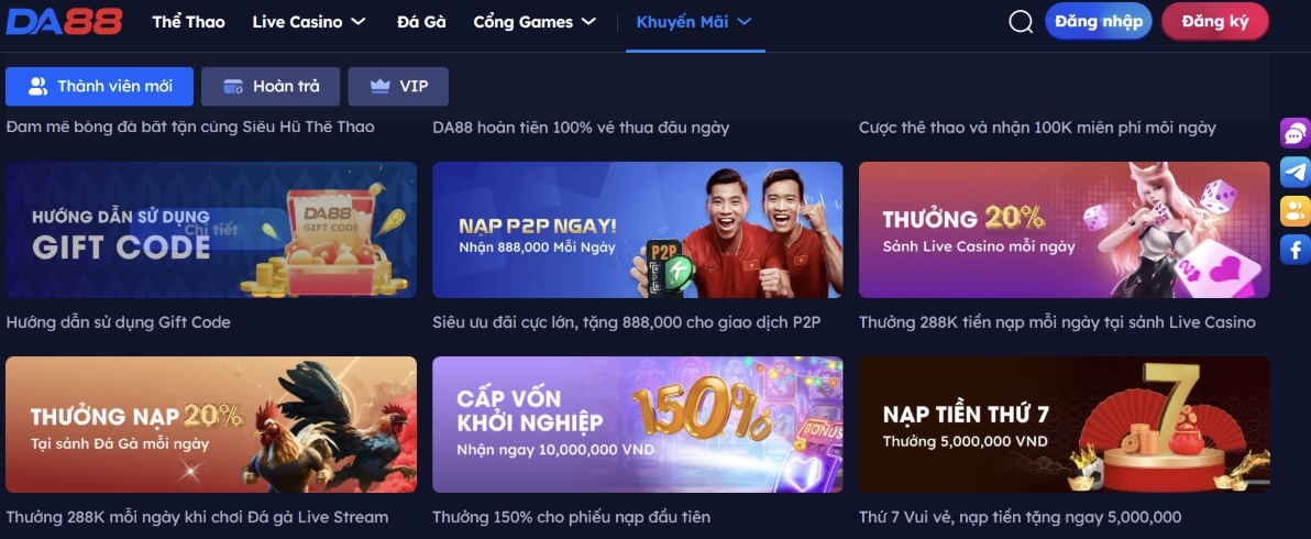 Điều khoản chung khi nhận khuyến mãi DA88