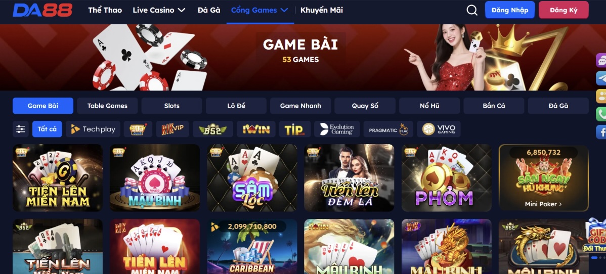 Những tựa game bài DA88 không nên bỏ qua