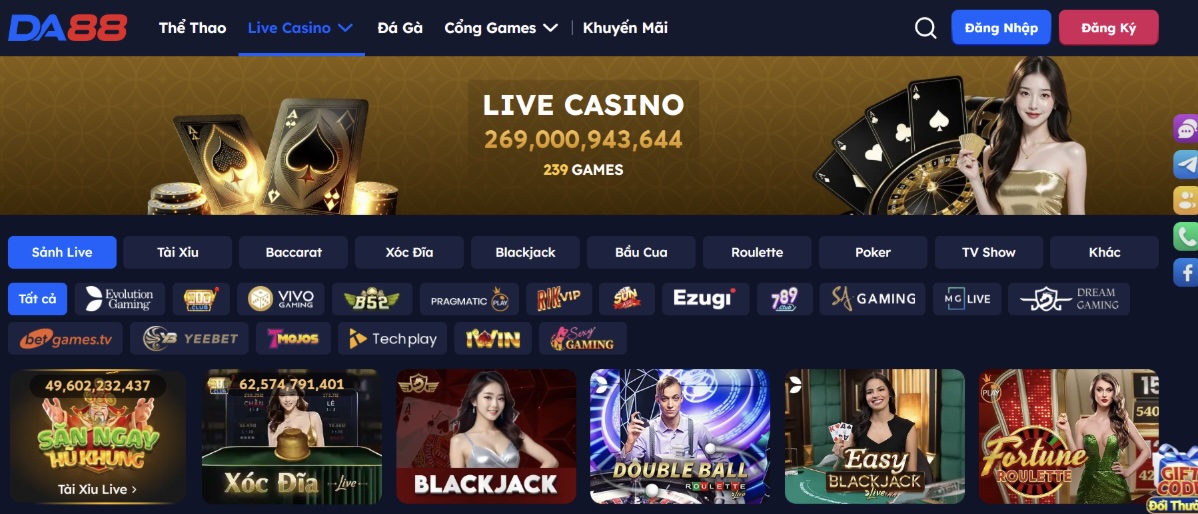 Top sản phẩm trong sảnh Casino DA88